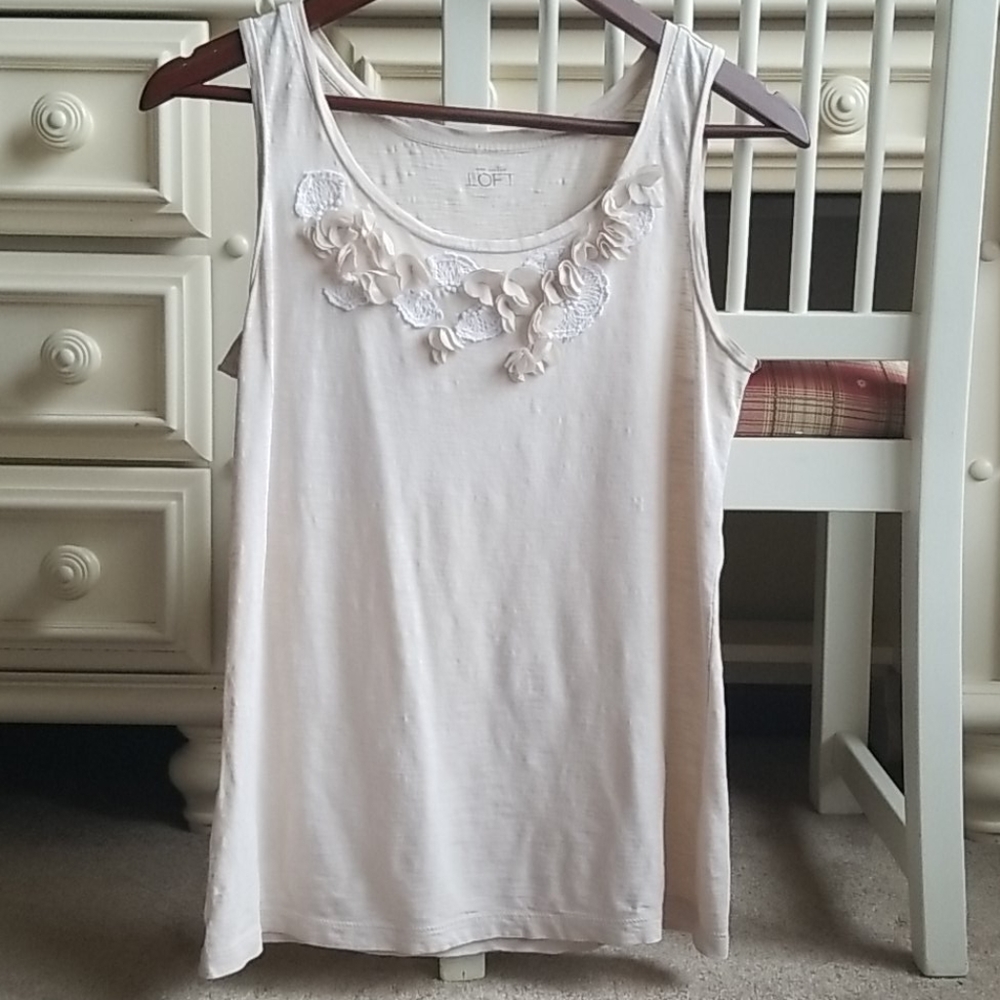 Ann Taylor Loft Beige Floral Tank Blouse Sz Small